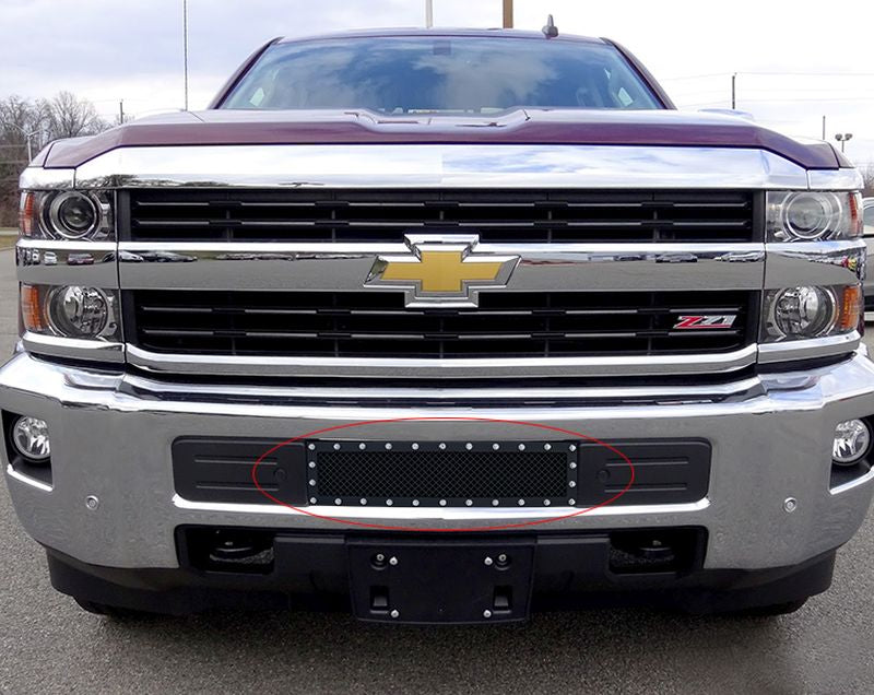 Aps Black Riveted Mesh Grille 2015-2018 Chevy Silverado Hd Silverado Gmc Sierra Lower Bumper Gr03Lfc19H