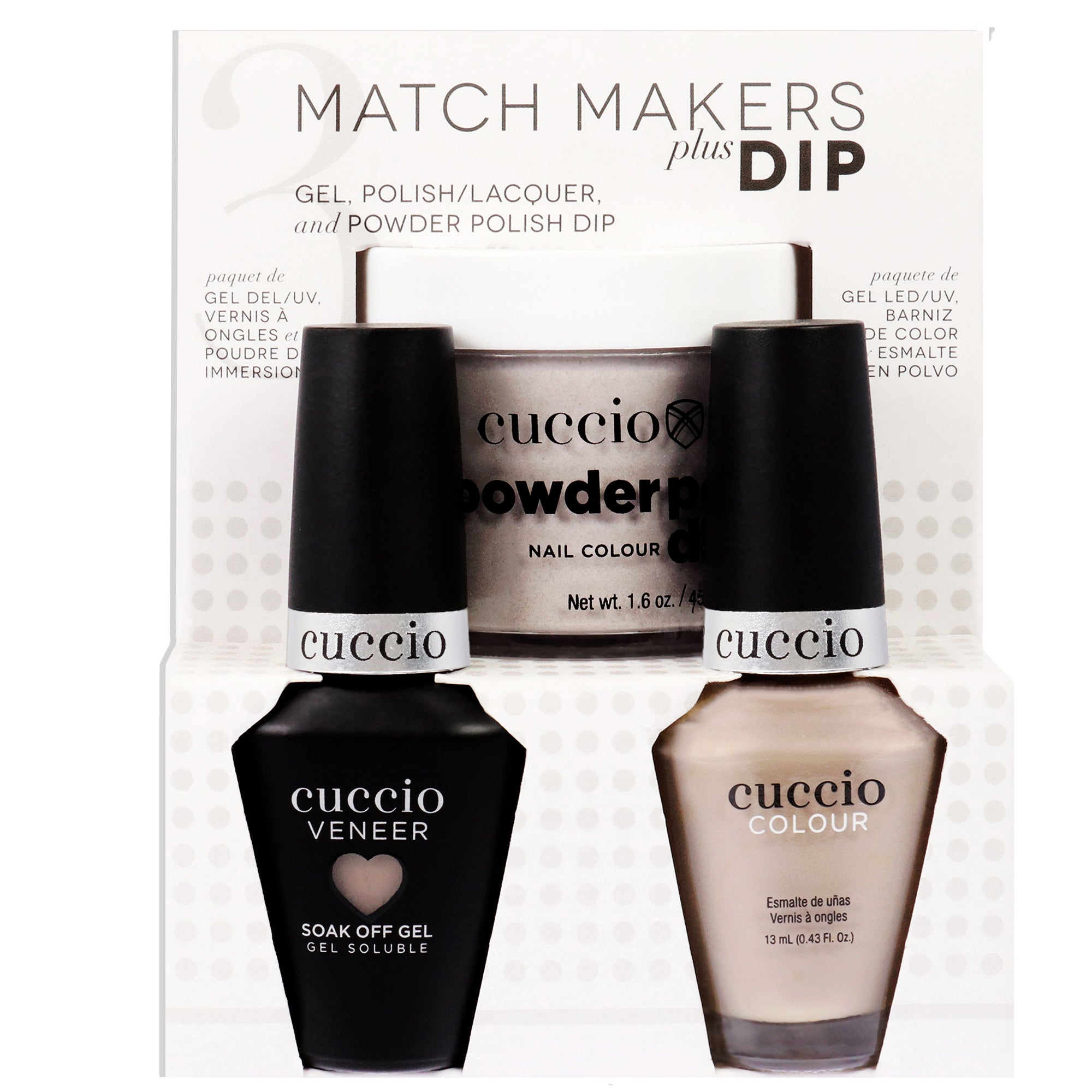 Match Makers Plus Dip - Pug-Get About It by Cuccio Colour for Women - 3 Pc 1.6oz Pro Powder Polish Dip System, 0.44oz Veneer Soa