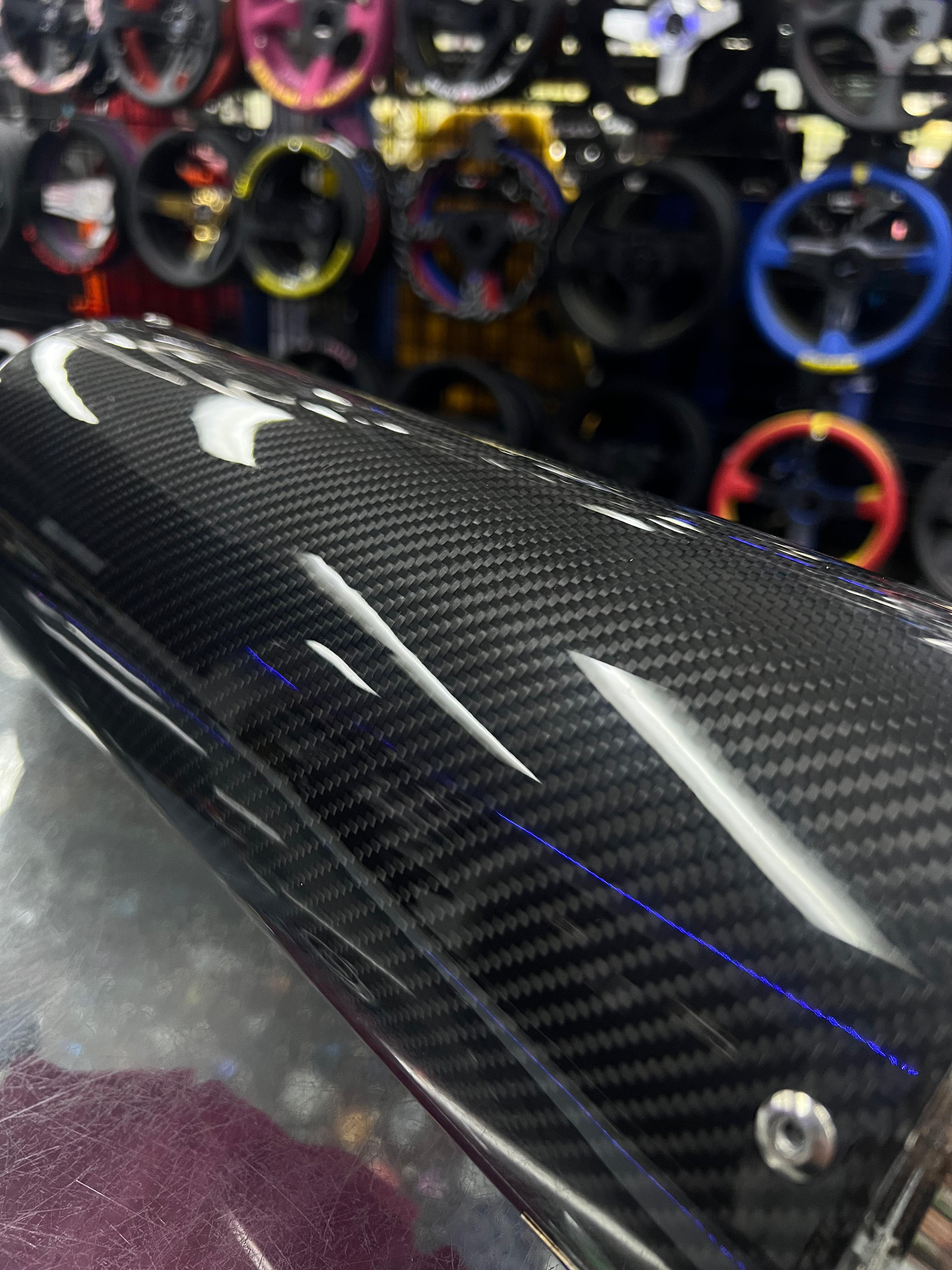 SPDZ1 Carbon Series Performance Muffler – 3" Inlet / 4.5" Burnt Tip (No-Weld Design)