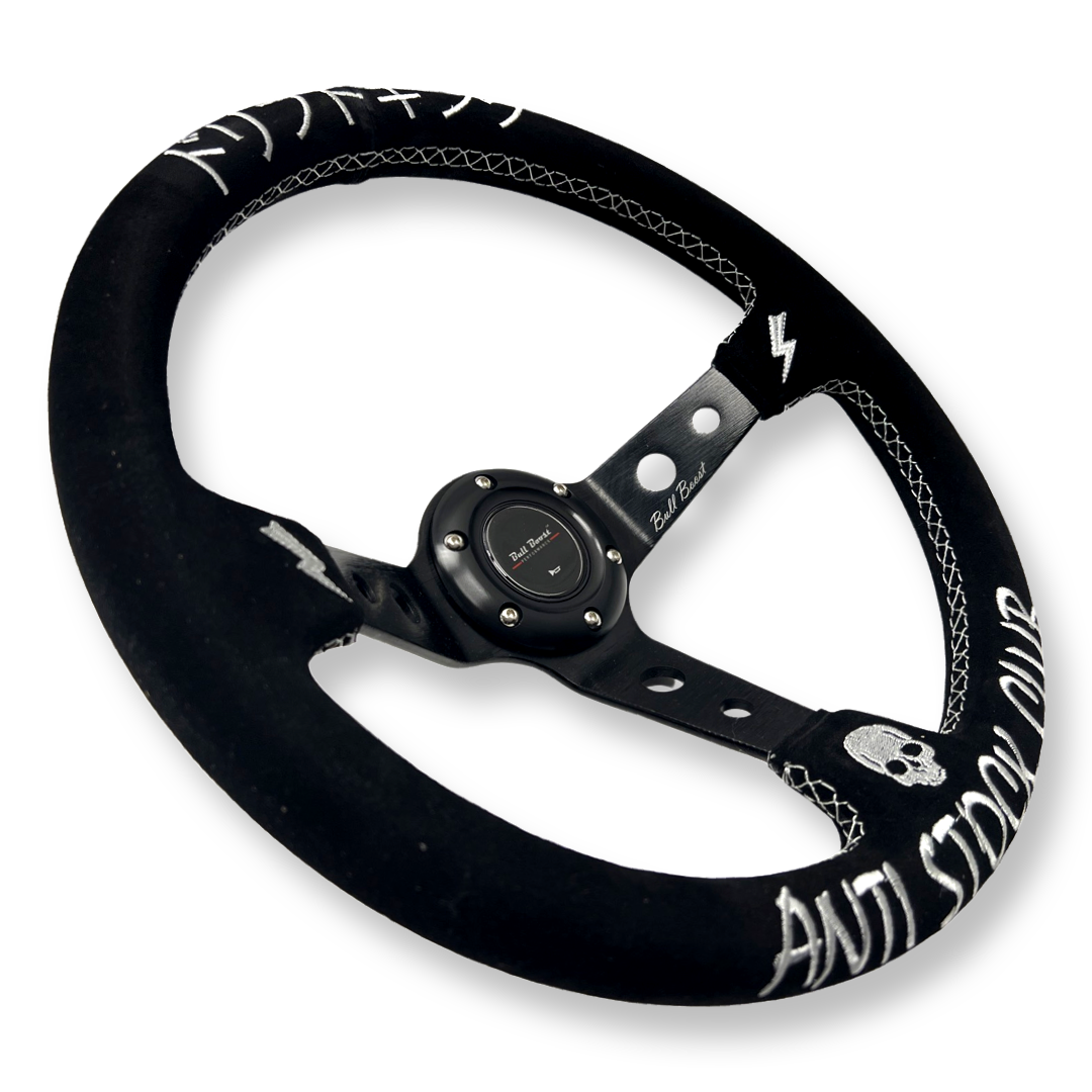 Anti-Stock Suede Steering Wheel + Short Hub Adapter for 83-04 Ford Mustang / 89-92 Ford Ranger