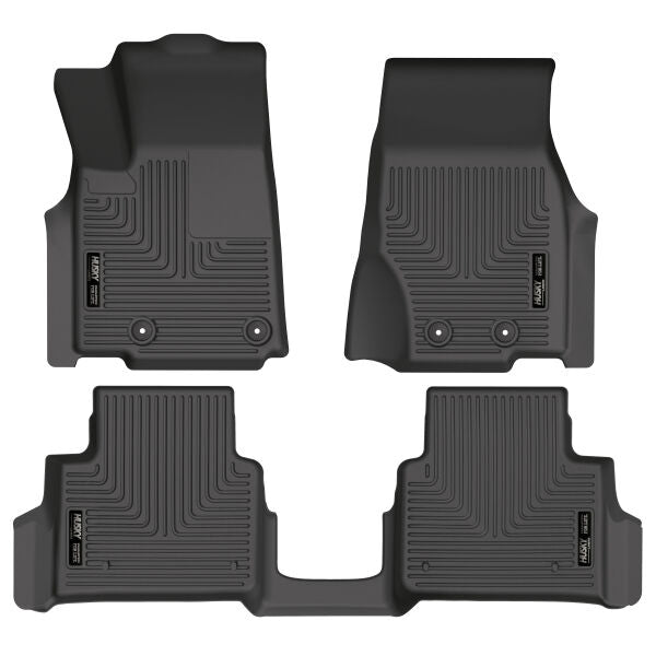 Husky Liners Weatherbeater Floor Mats | Fits 2021-2024 Jeep Grand Cherokee L W/2Nd Row Bucket Seats & Mounted Cup Holder On Center Hump | Front & 2Nd Row, 3-Pc Black - 99181