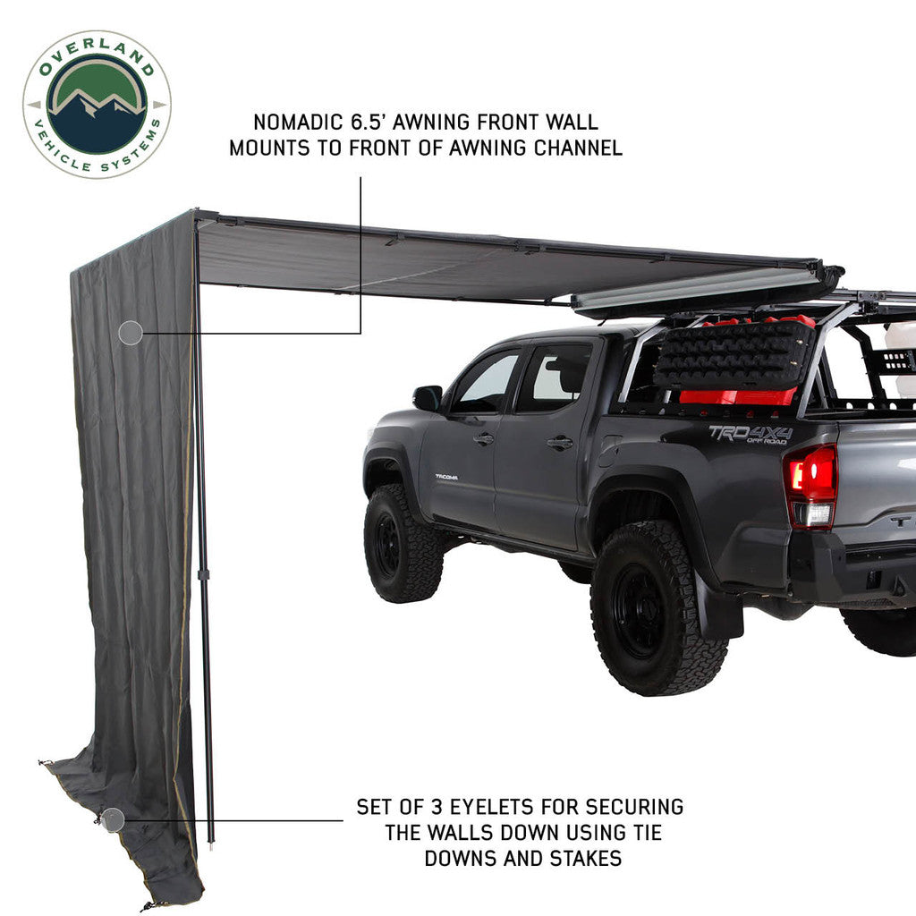 Overland Vehicle Systems Hd Nomadic 6.5’ Awning Shade Wall - 280G Poly Cotton Rip Stop Grey Body, Green Trim - C Channel Attachment - Included Storage Bag