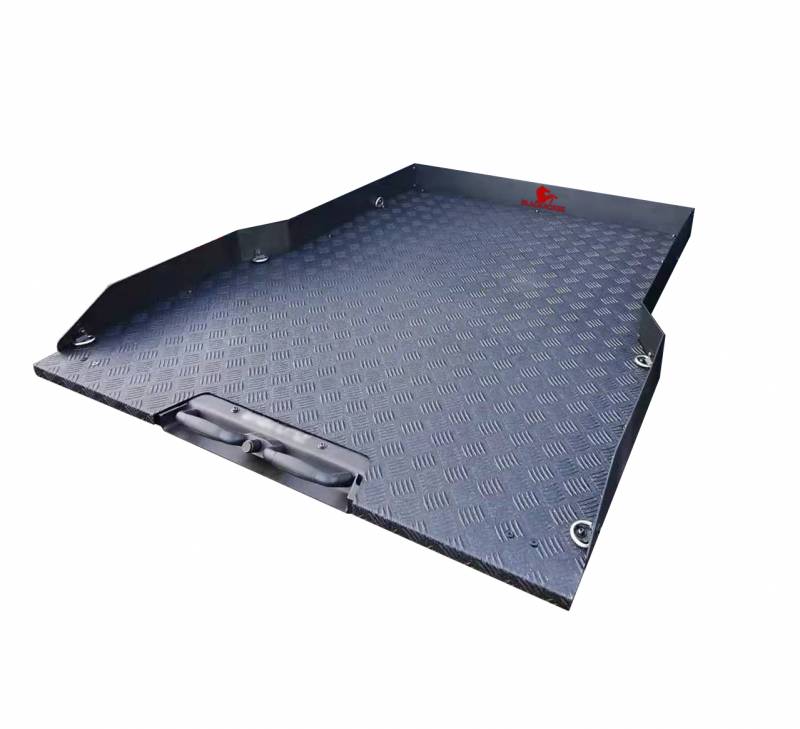 Black Horse Textured Black Aluminum Slide Tray W/Aluminum Checker Plate - Compatible With 15 24 Ford F-150/Chevrolet Silverado 1500 09 24 Dodge Ram 1500 11 24 Ram 1500 14-24Toyota Tundra-Bscp01B