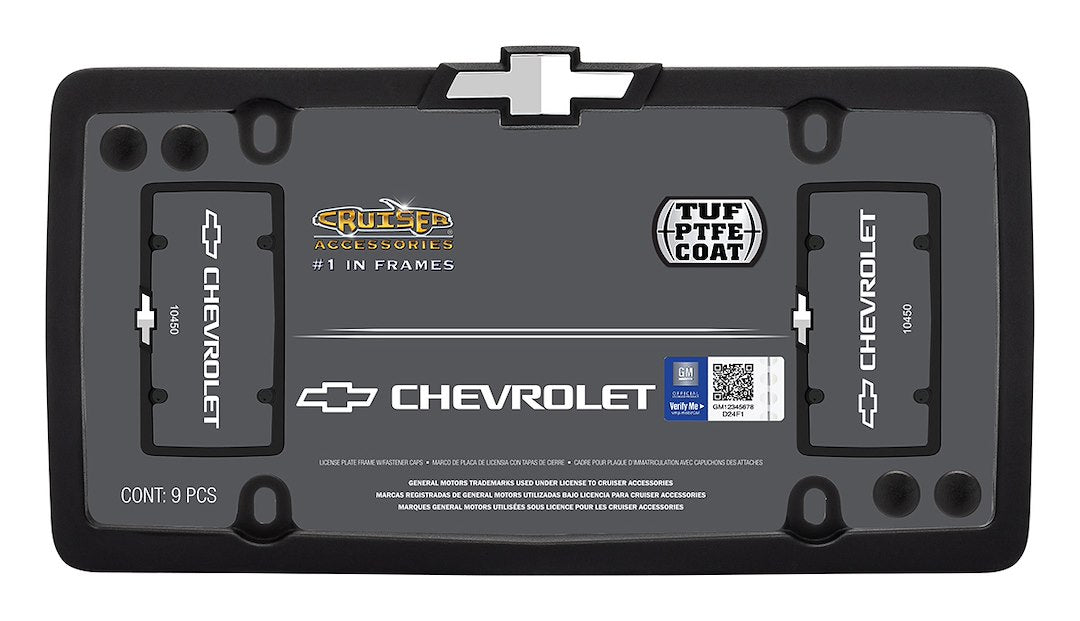Cruiser Accessories Chevrolet License Plate Frame, Matte Black/Chrome (With Fastener Caps)