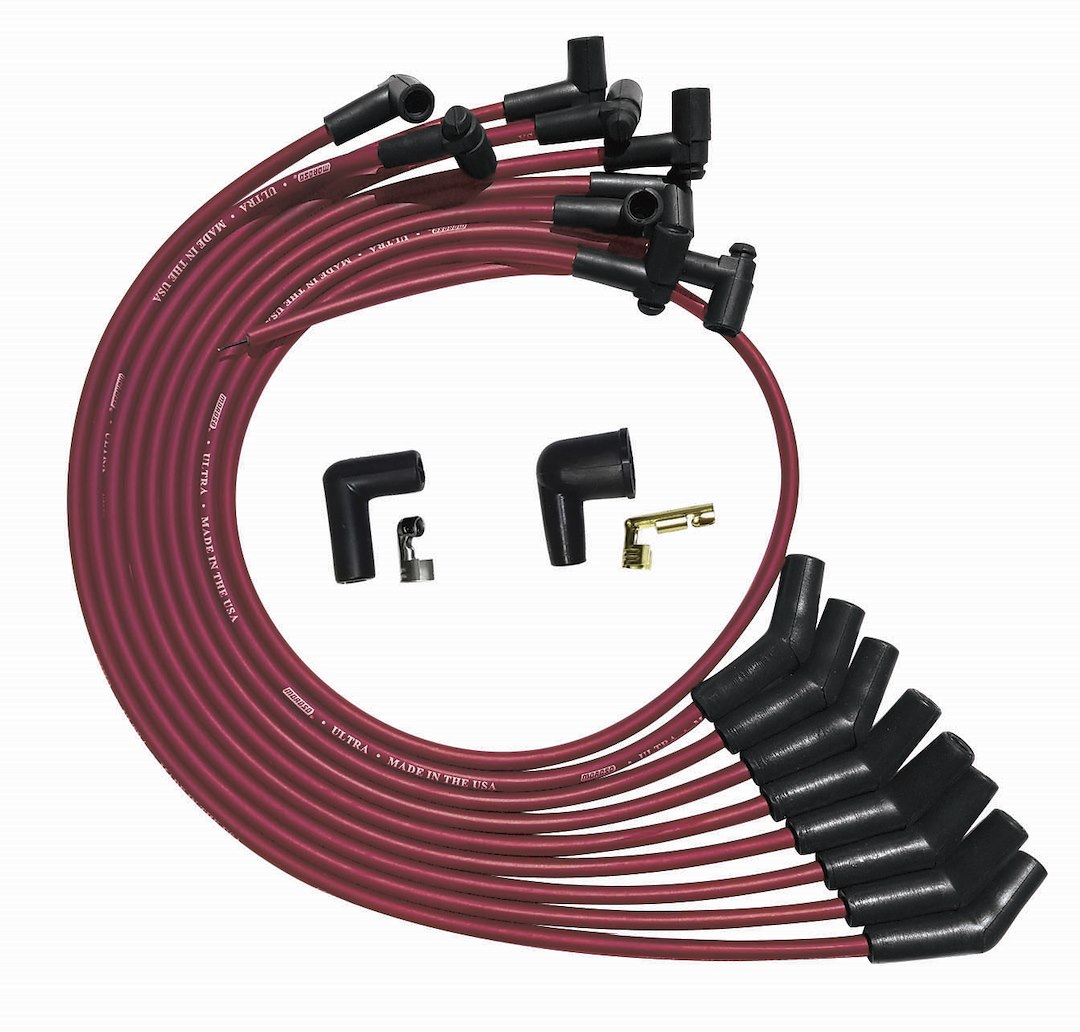 Moroso 52070 Ultra Series Red Spark Plug Wires, Ford 260/289/302, 135 Degree Plug Ends, Hei Distributor