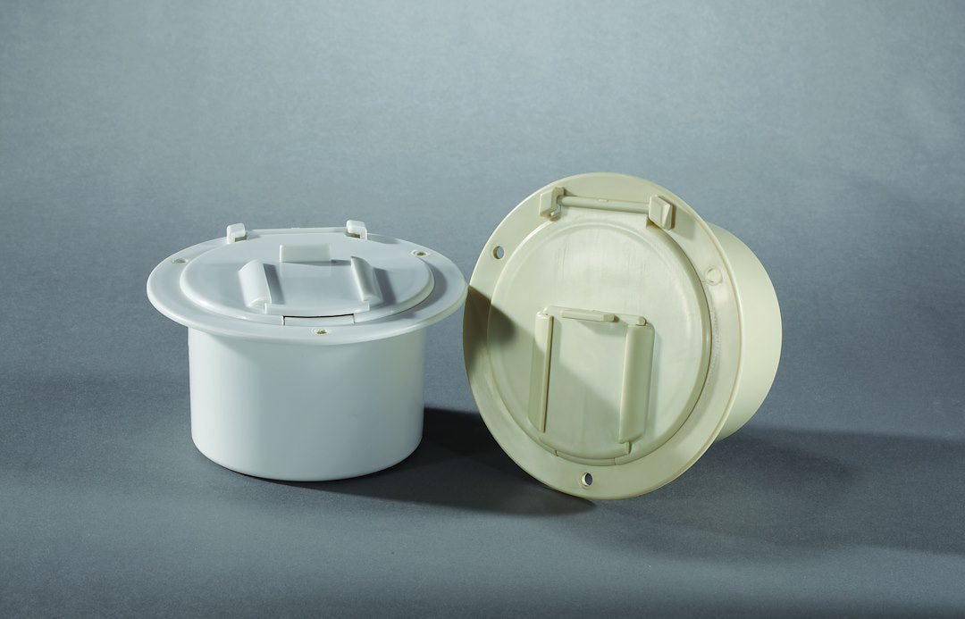 Rv Designer B130, Round Electrical Cable Hatch, Low Profile, 4.6 Inch Diameter, Polar White