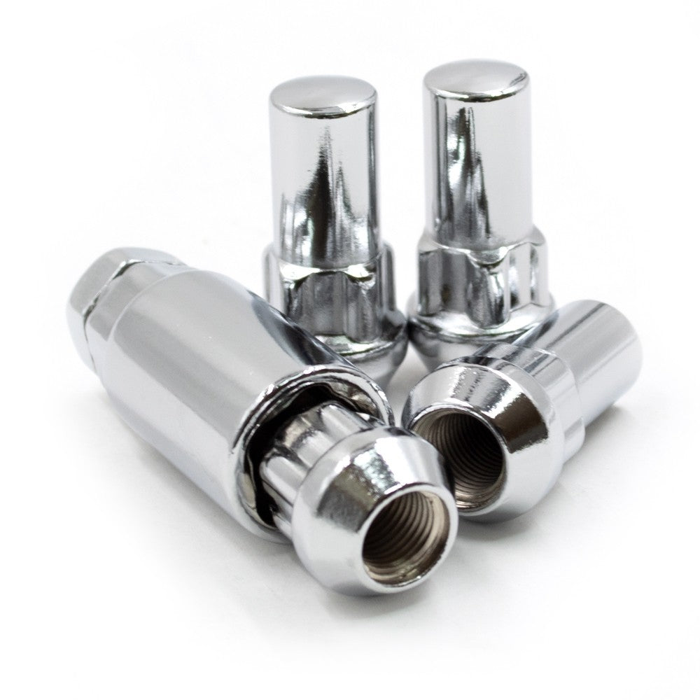 M12 1.75 12X1.75 Thread Closed End Bulge 1.90' Long Locking Wheel Lug Nuts Lock Chrome Dual Hex Key 13/16' And 3/4' Fits 1997 To 1999 Ford F150 Navigator
