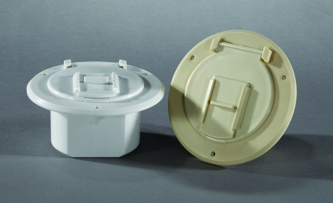 Rv Designer B122, Round Electrical Cable Hatch, Basic, Replaceable Lid, 4.3 Inch Diameter, Colonial White