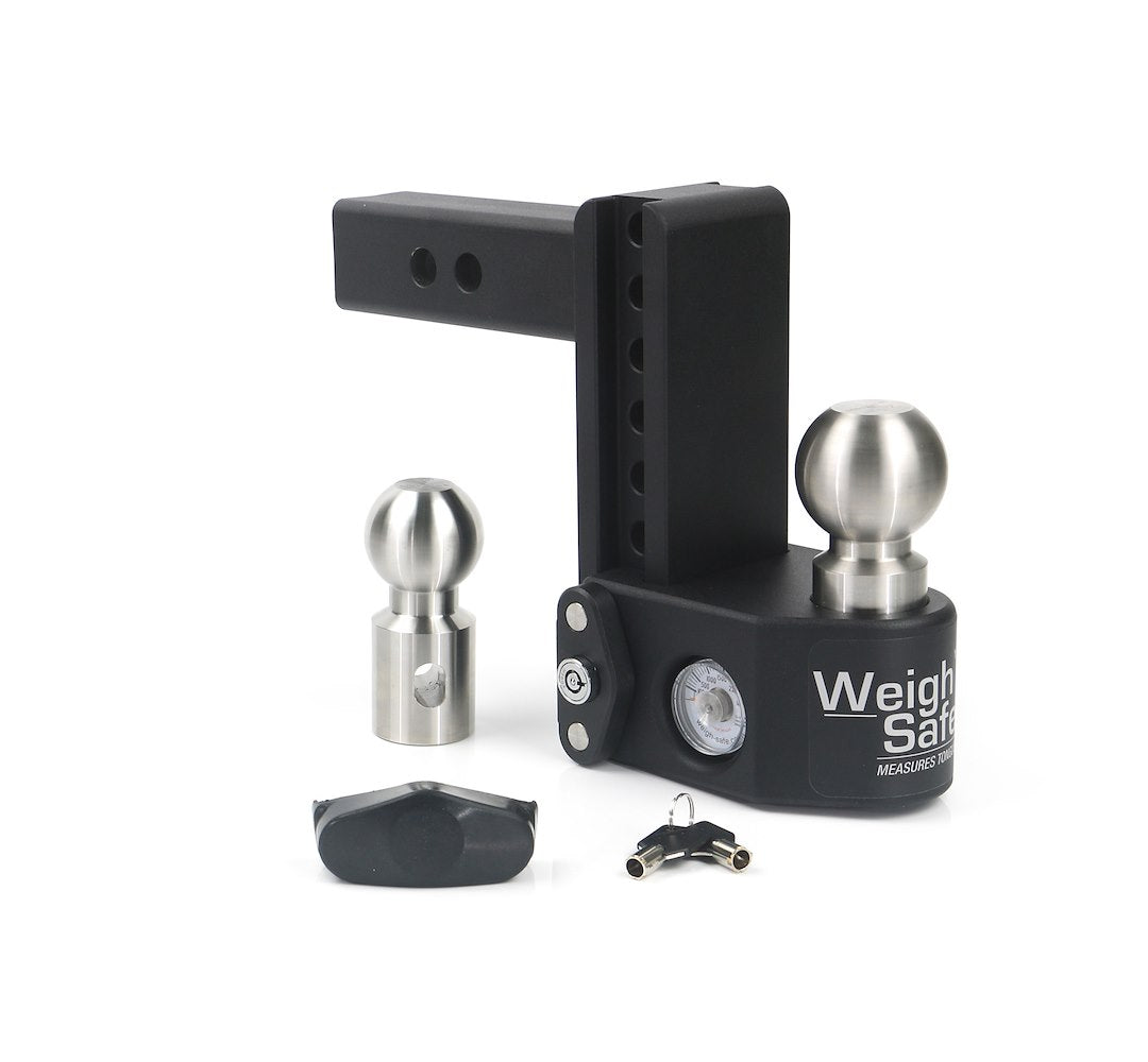 Weigh Safe Steel Drop Hitch - Adjustable Trailer Hitch With Ball Mount - Designed For 2 Receivers - Includes 2 Tow Balls - 6 Drop, 15,000 Gtw, 1-Piece Lock Set