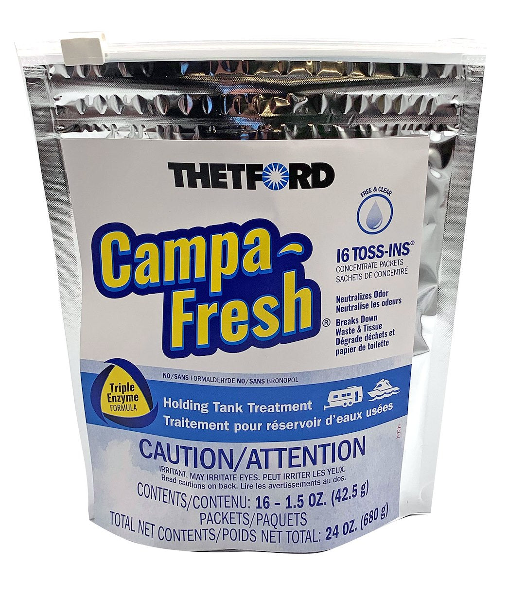 Thetford Campa-Fresh Free & Clear Rv Holding Tank Treatment, Formaldehyde Free, Waste Digester, Septic Tank Safe, 16 Count Toss-Ins (96726)