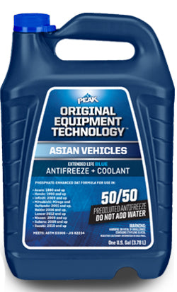Peak Oet Extended Life Blue 50/50 Prediluted Antifreeze/Coolant For Asian Vehicles, 1 Gal.