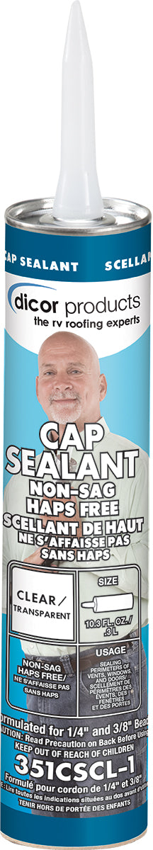 Dicor HAPS-Free Cap Sealant - Clear, 10 Ounce for RV Window & Door Maintenance, Durable & Easy to Use