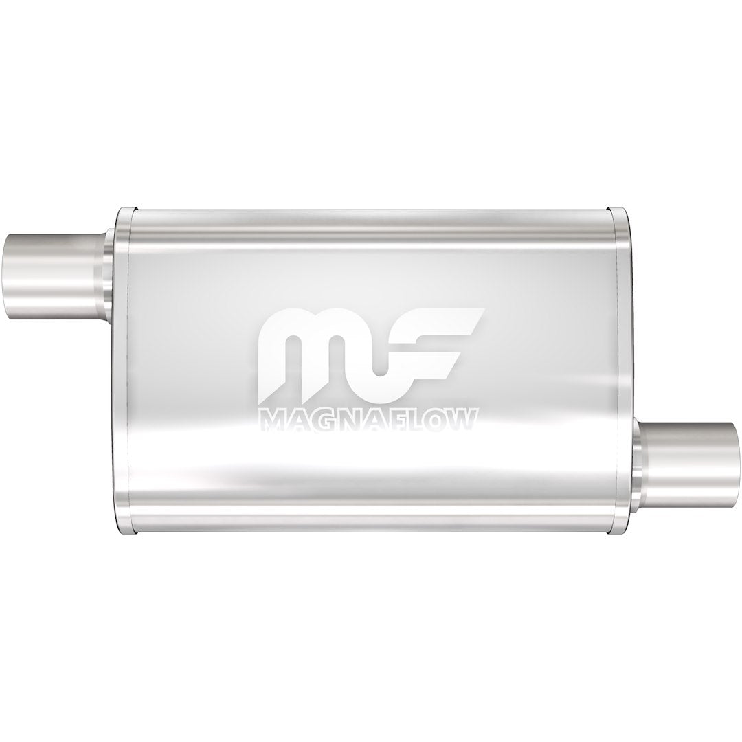 Magnaflow Performance Exhaust Muffler 11235: 2.25/2.25 Inlet/Outlet, 4X9X14 Oval, Stainless Steel, Satin Finish