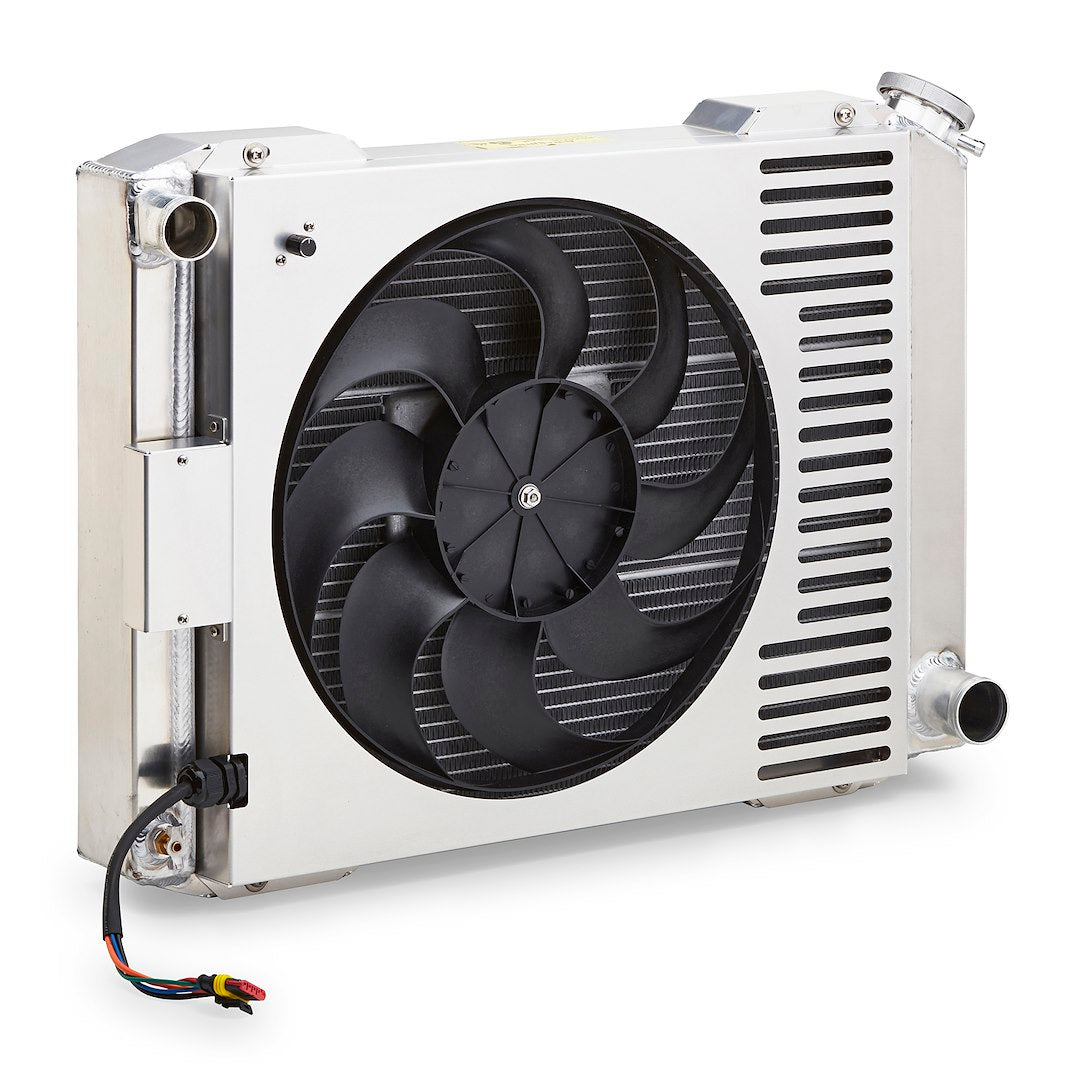 Pfm Radiator, Slim-Fit Universal Series, 25-13/32 In W X 18-1/2 In H X 4 In D, Single Pass, Driver Side Inlet, Passenger Side Outlet, Aluminum, Natural, Manual Transmission, Each