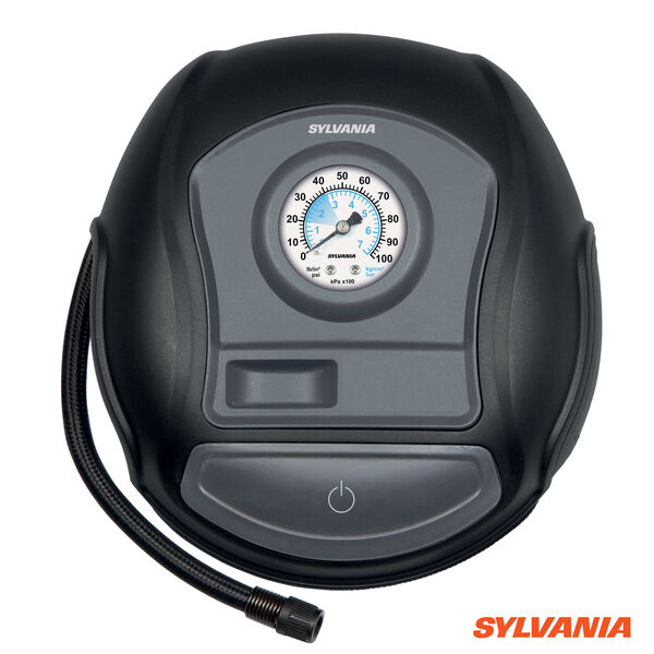 Sylvania Basic Portable Tire Inflator - For Cars Tires, Bikes & More - Functions As A Portable Air Compressor - Analog Dial On Car Tire Inflator - 3 Piece Adapter Set