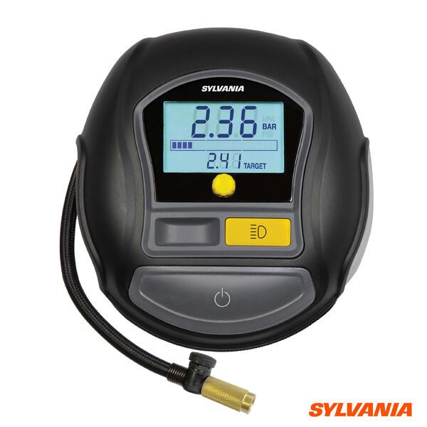 Sylvania Rapid Portable Tire Inflator - Fast Portable Air Compressor - For Cars Tires, Bikes & More - Digital Dial On Car Tire Inflator - 3 Piece Adapter Set