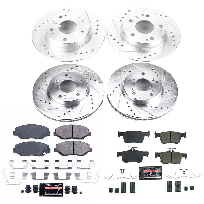 Power Stop K8620, Z23 Front And Rear Brake Kit-Drilled/Slotted Rotors & Carbon Ceramic Brake Pads For Honda Civic 2020-2021 [Model Specific]