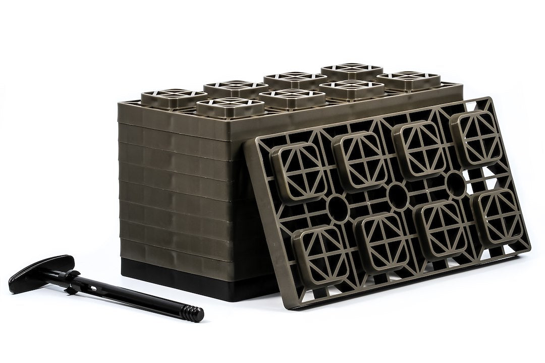 Camco 21025 Fasten 4X2 Leveling Block For Dual Tires, Interlocking Design Allows Stacking To Desired Height, Includes Secure T-Handle Carrying System, Brown (Pack Of 10)