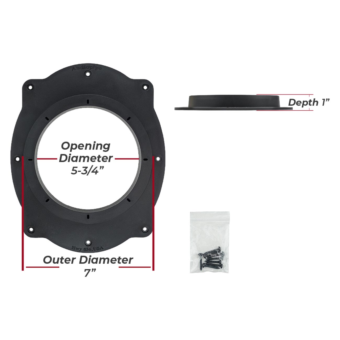 Audiopipe - Toyota 6x9 to 6 PVC Plastic Adapter Ring Spacer Black (Pair)