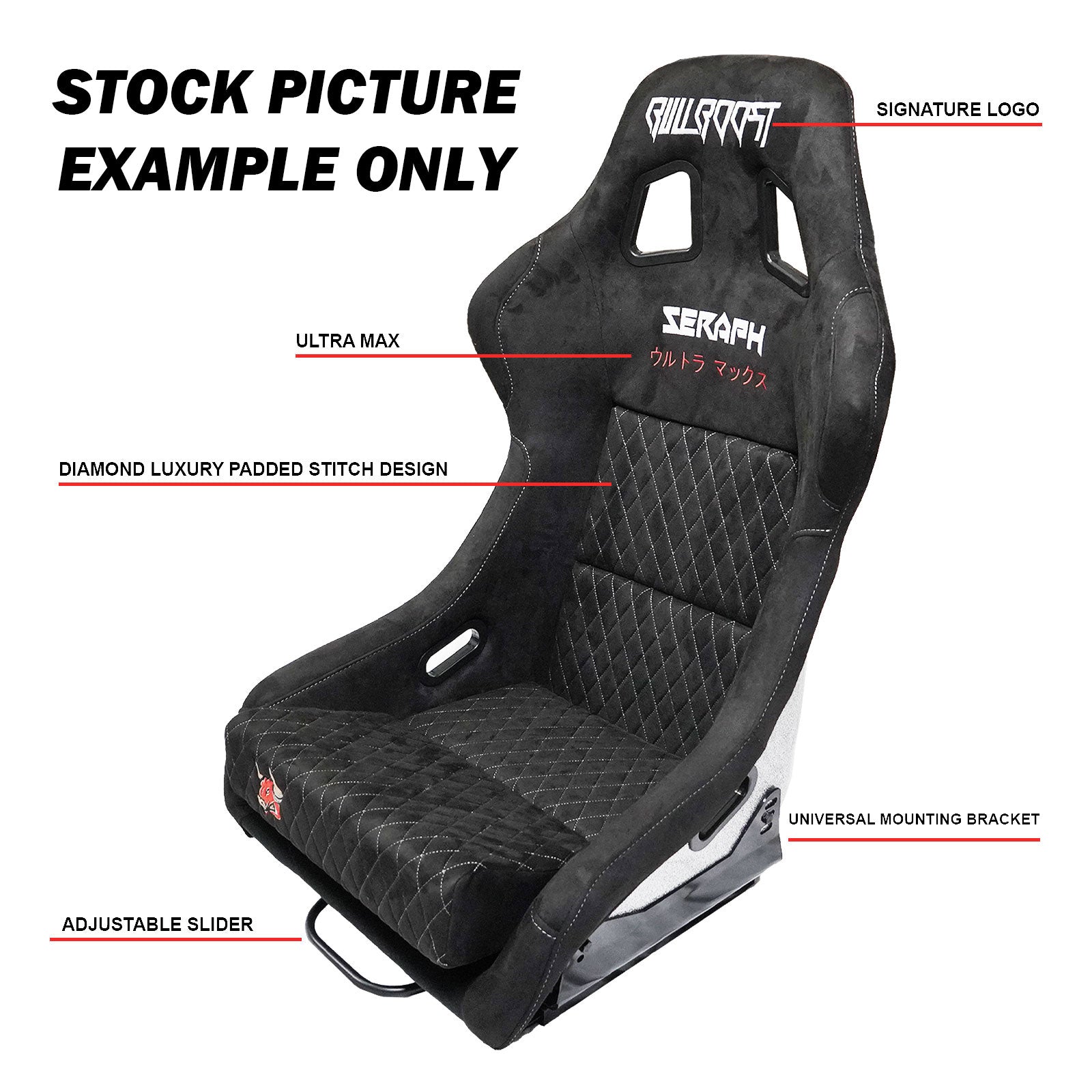 Purple Bull Boost Adjustable Racing Lowered Ultra Max Bucket Seat with Slider Rails