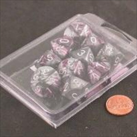 Chessex Manufacturing 26232 Gemini Purple & Steel With White D10 Dice Set Of 10