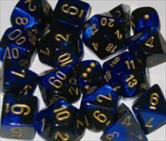 Chessex Manufacturing 26435 Cube Gemini Set Of 7 Dice - Black & Blue With Gold Numbering