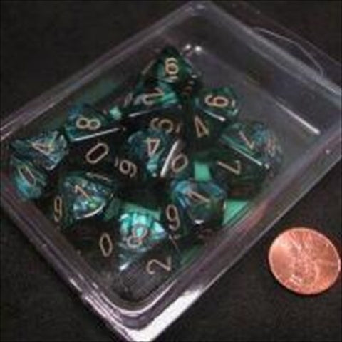 Chessex Manufacturing 27215 D10 Clamshell Set Of 10 Dice - Scarab Jade With Gold Numbering