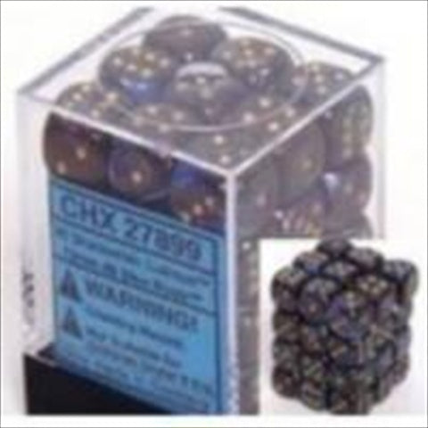 Chessex Manufacturing 27899 12 Mm Lustrous Shadow With Gold Numbers D6 Dice Set Of 36