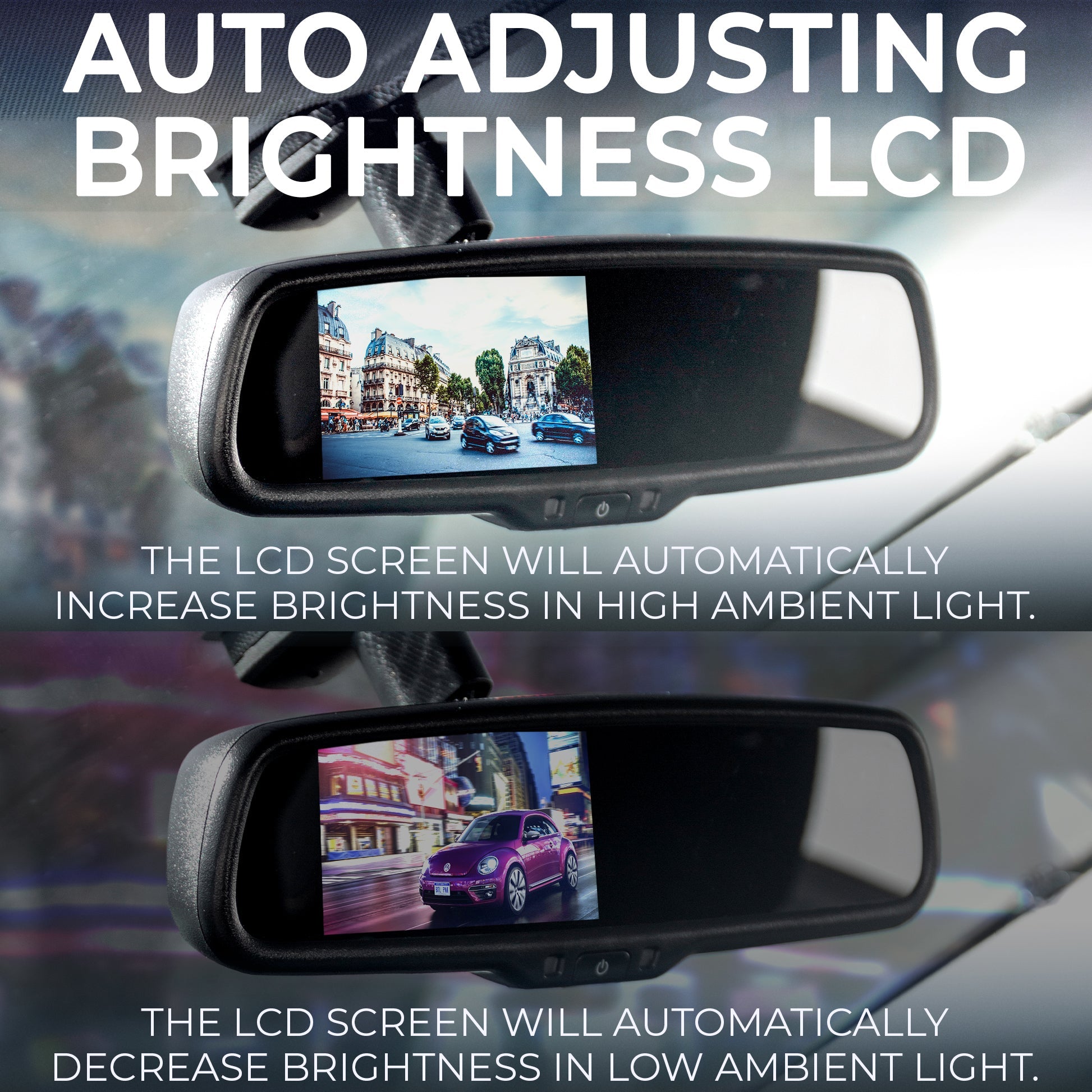 Master Tailgaters 10.5" Rear View Mirror with 4.3" LCD Screen + Wireless Transmitter & 170° LED Backup Camera | Universal Rearview | Auto Adjusting Brightness LCD | Anti Glare | Full Replacement