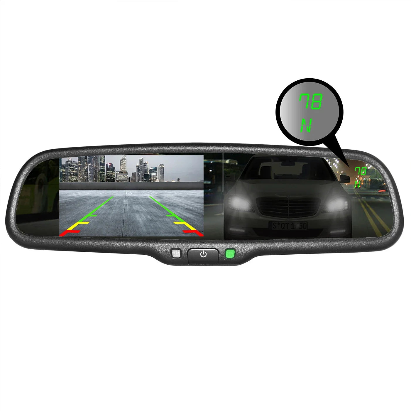 Master Tailgaters 10.5" Rear View Mirror with 4.3" LCD Screen + Dimming + Adjustable Guide Lines + Compass & Temperature