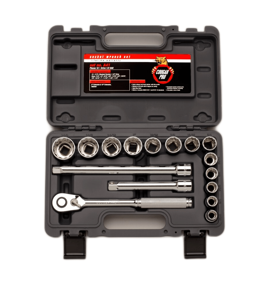 Cougar Pro Socket Wrench Set 1/2" Drive SAE 16 Pieces A41