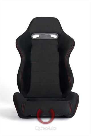 Cipher CPA1013 Black Cloth with Red Stitching Universal Racing Seats- Sold as a Pair
