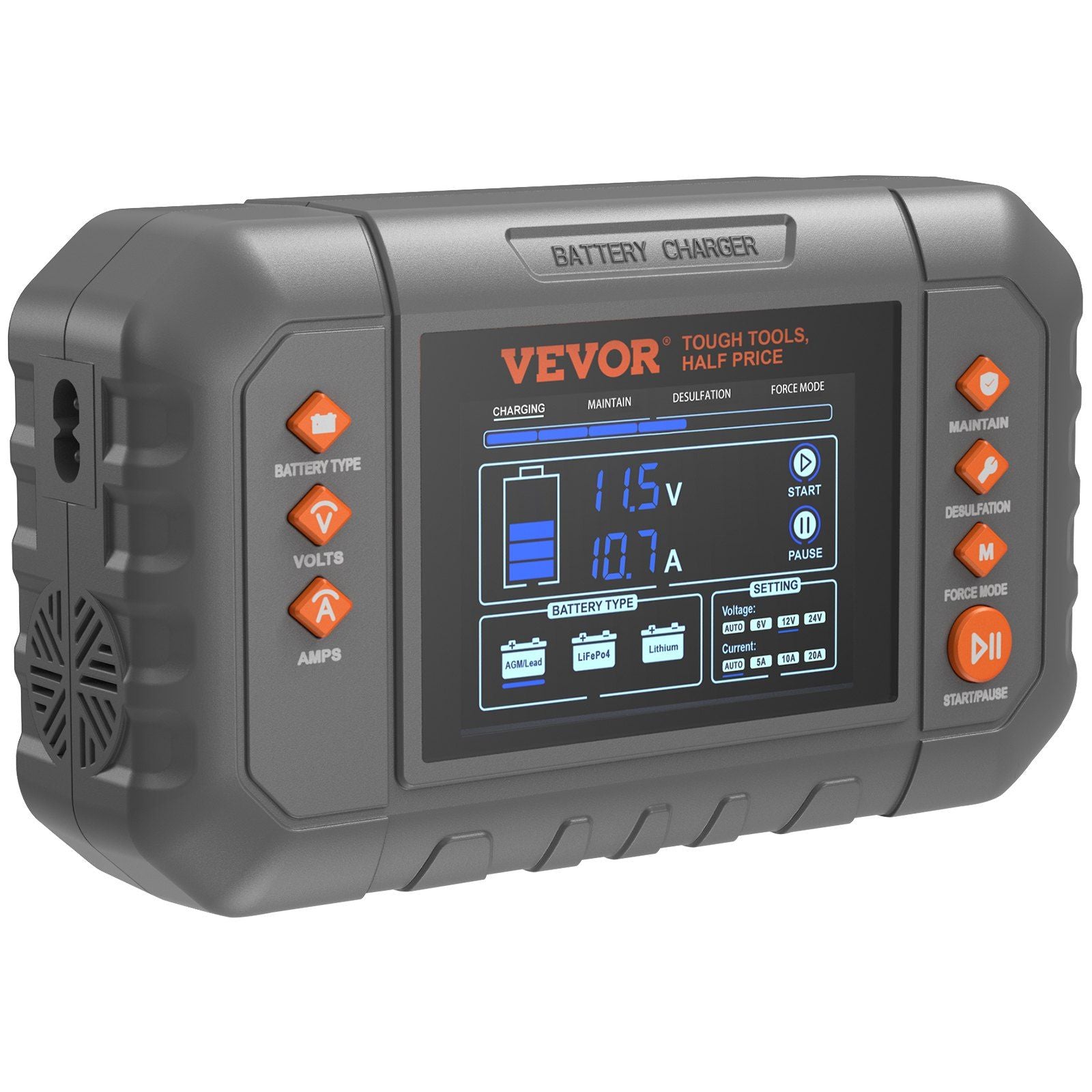 VEVOR Smart Battery Charger, 20-Amp, Lithium LiFePO4 Lead-Acid (AGM / Gel / SLA) Car Battery Charger with LCD Display, Trickle C