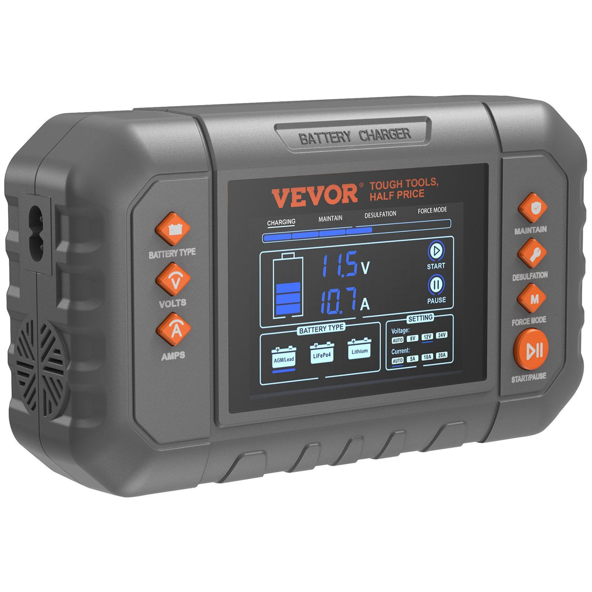 VEVOR Smart Battery Charger, 20-Amp, Lithium LiFePO4 Lead-Acid (AGM / Gel / SLA) Car Battery Charger with LCD Display, Trickle C