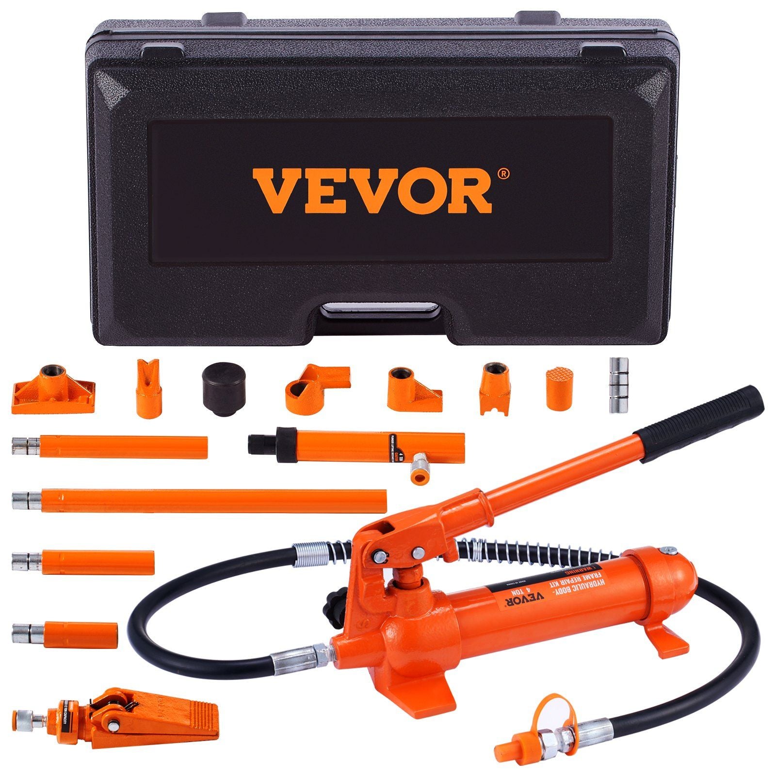 VEVOR 4 Ton/8800 LBS Porta Power, Portable Hydraulic Ram with 3.9 ft/1.2 m Oil Hose, Auto Body Frame Repair Kit with Storage Cas