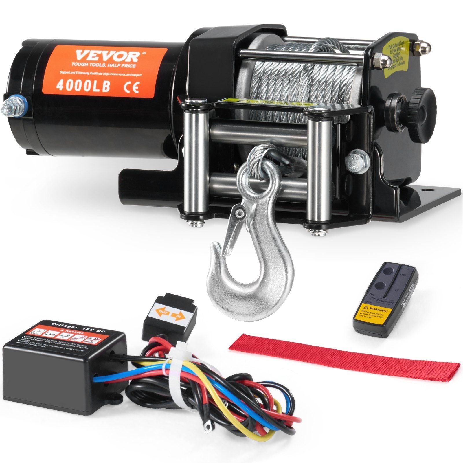 VEVOR Electric Winch ATV UTV 4000 lb Steel Cable IP55 Waterproof Remote Control
