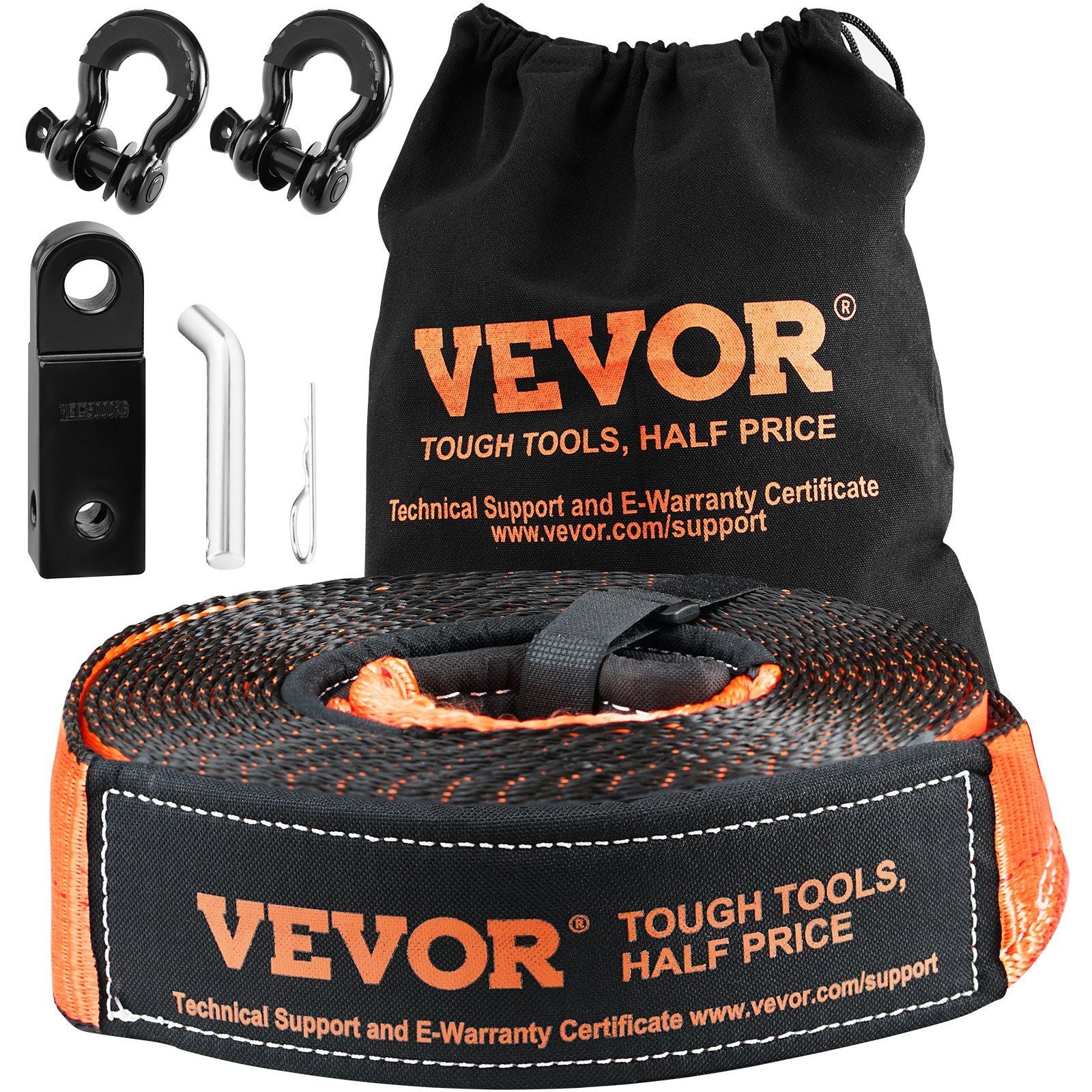 VEVOR Off-Road Recovery Kit, 3'' x 30', Heavy Duty Winch Recovery Kit with 30,000 lbs Tow Strap, 44,092 lbs D-Ring Shackles, Sha