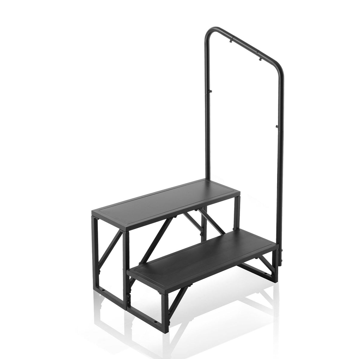 VEVOR RV Steps, 2-Step RV Stairs, 440 LBS Load Capacity, Thickened Carbon Steel, With Handrail, Non-Slip Steps for Safe Entry an