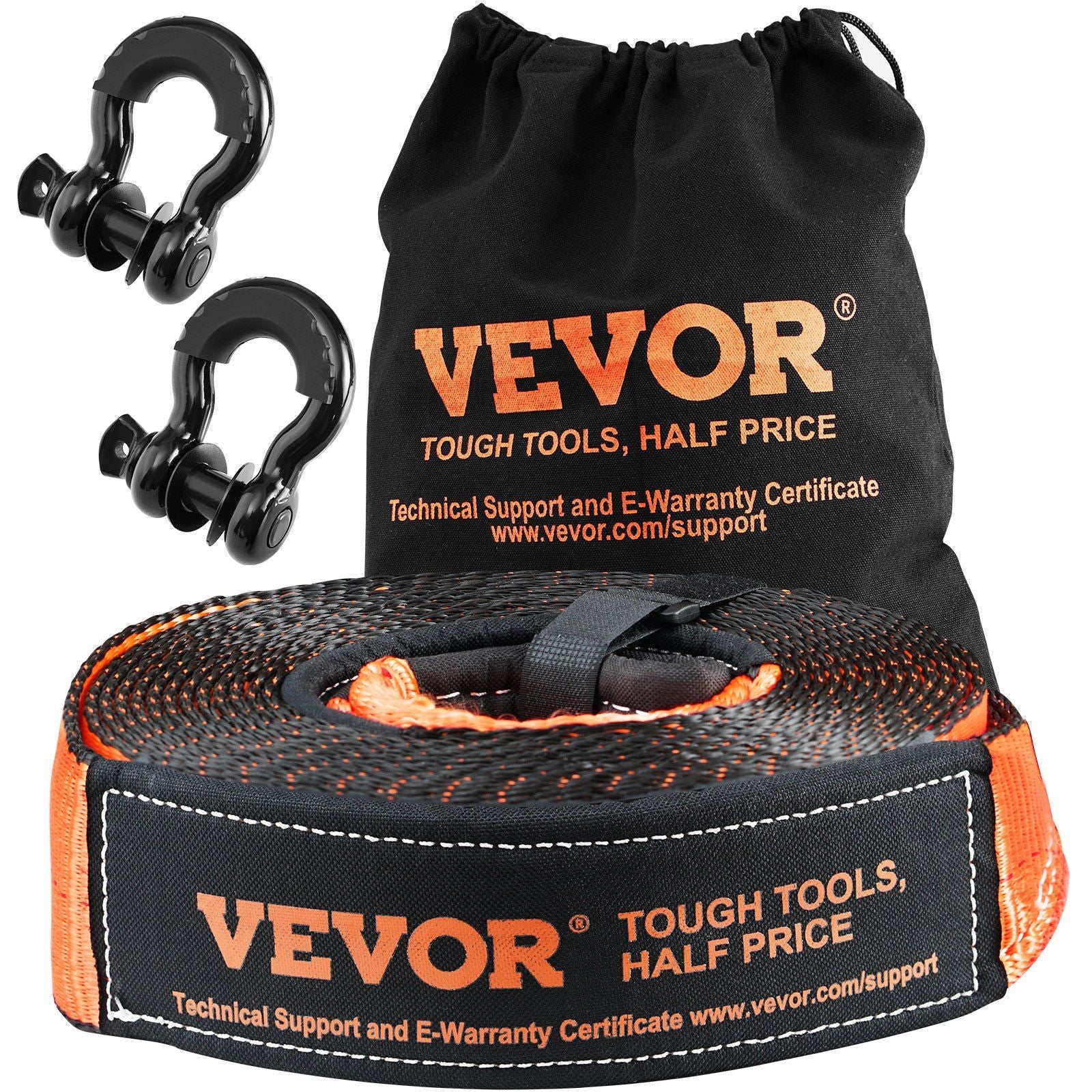 VEVOR Off-Road Recovery Kit, 3'' x 30', Heavy Duty Winch Recovery Kit with 30,000 lbs Capacity Polyester Tow Strap, 44,092 lbs D