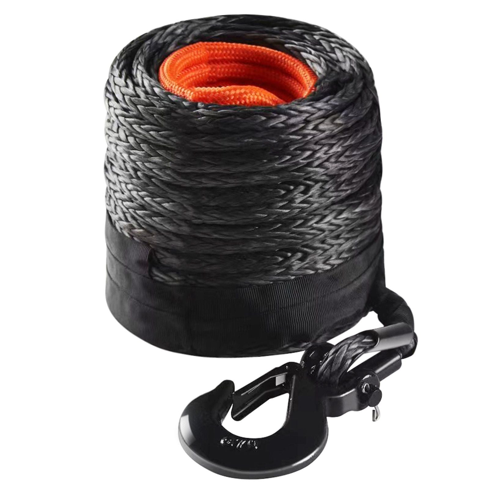VEVOR Synthetic Winch Rope, 3/8 Inch x 100 Feet 26,500 lbs Synthetic Winch Line Cable Rope with Protective Sleeve + Forged Winch