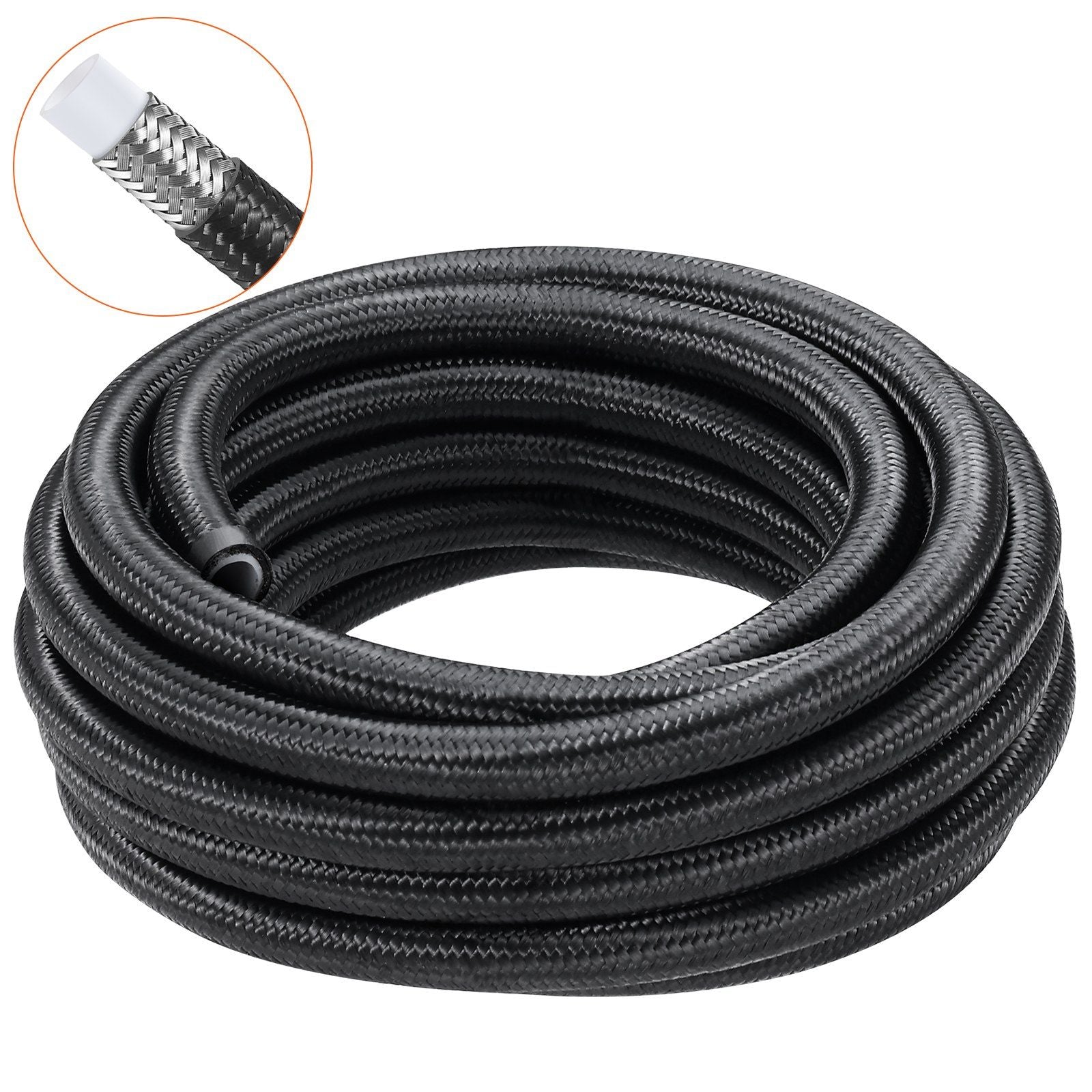 VEVOR 6AN Fuel Line Kit, 25 FT Fuel Hose Kit, 5/16'' Nylon Stainless Steel Braided PTFE Fuel Line Kit, E85/Oil/Gas/Diesel Hose E