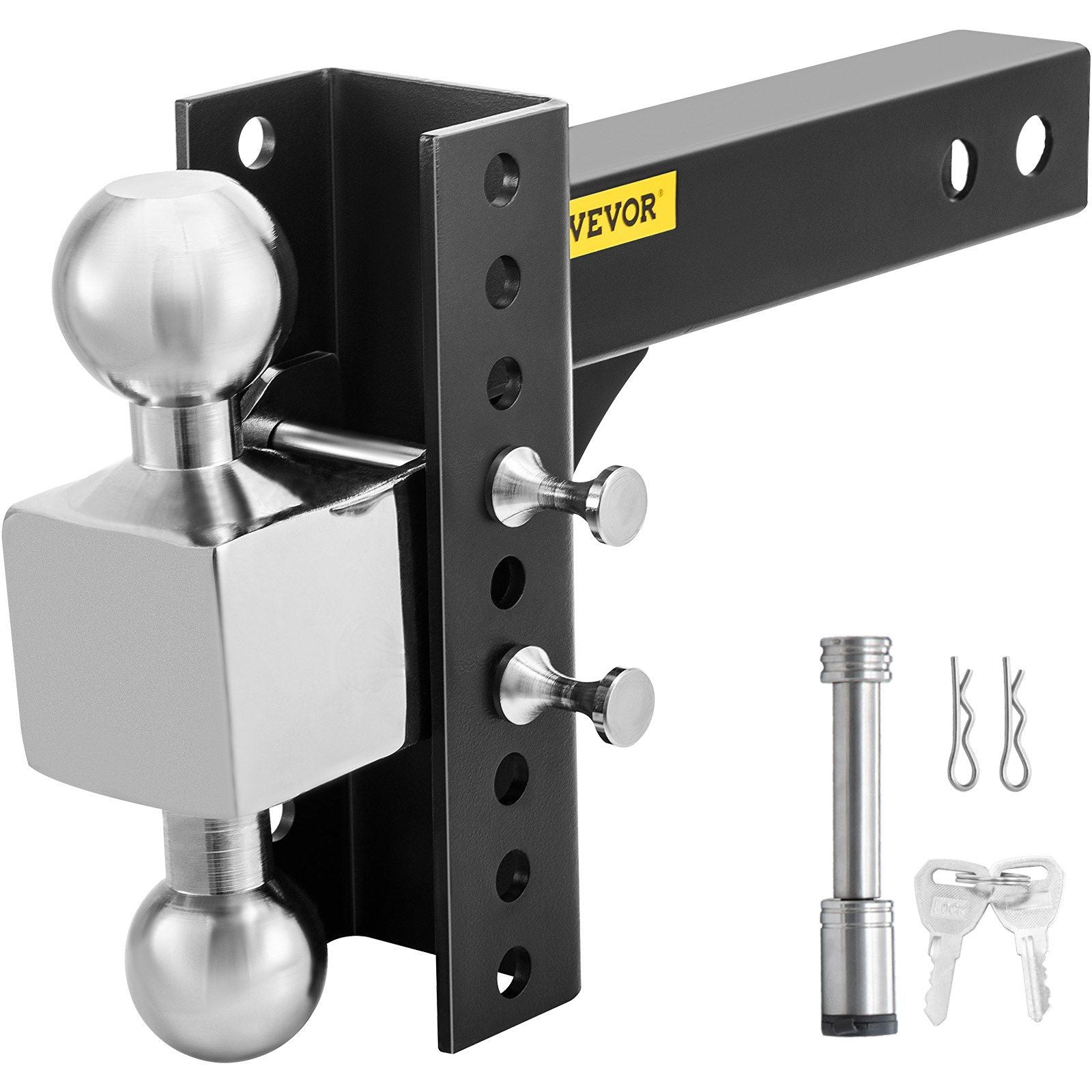 VEVOR Adjustable Trailer Hitch, 6'' Rise & Drop Hitch Ball Mount 2'' Receiver 22,000 LBS Rating, 2 and 2-5/16 Inch Stainless Ste