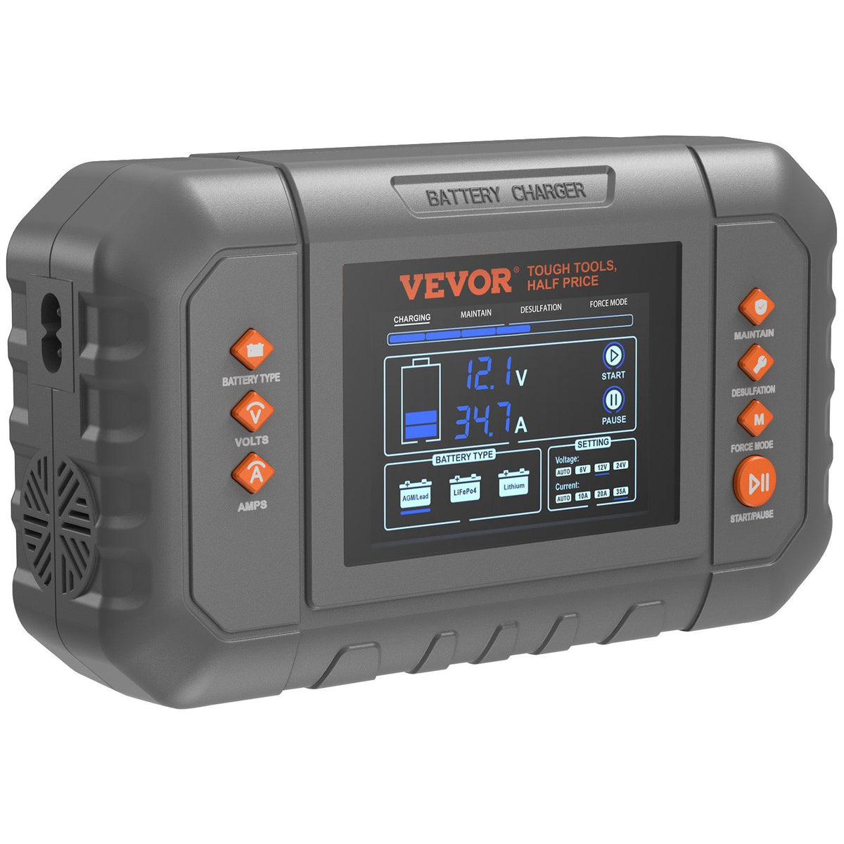 Vevor Smart Battery Charger, 35-Amp, Lithium Lifepo4 Lead-Acid (Agm / Gel / Sla) Car Battery Charger With Lcd Display, Trickle C