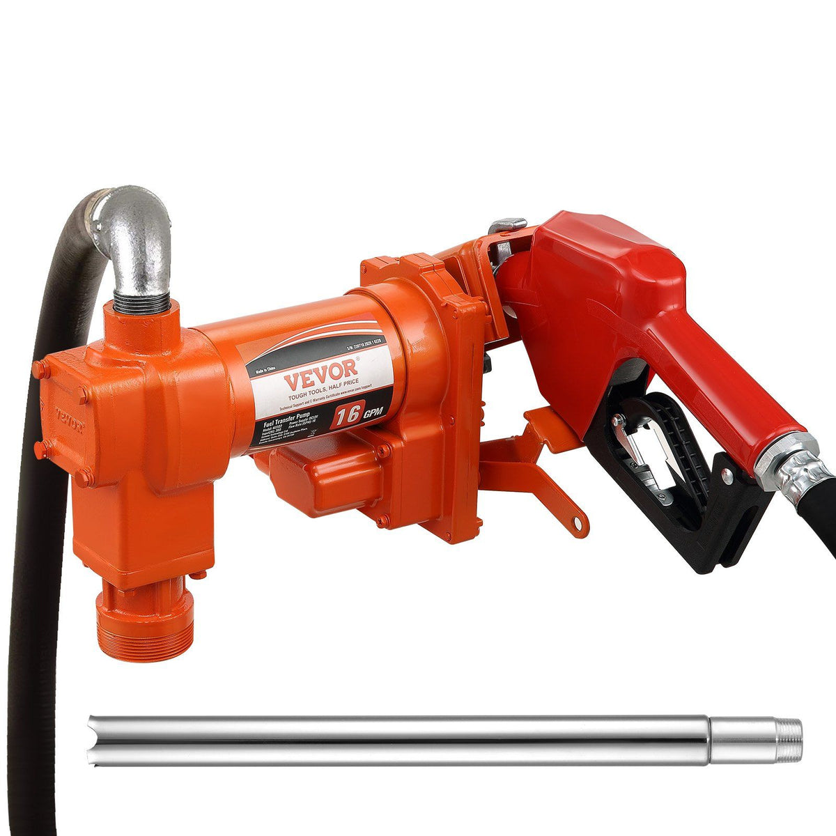 Vevor Fuel Transfer Pump, 12V Dc 16 Gpm 1/4 Hp, Gasoline Extractor Pump With Automatic Nozzle, Discharge Hose & Suction Pipe For