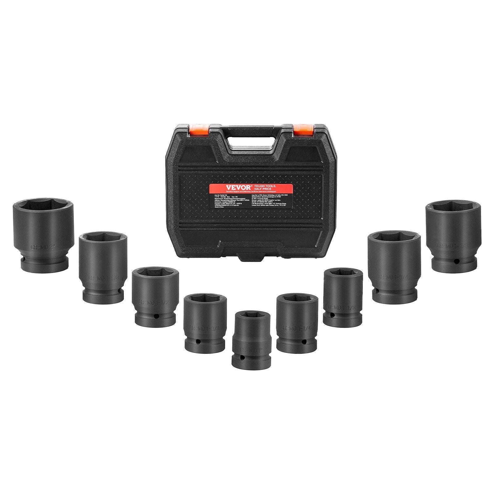 VEVOR Axle Nut Impact Socket Set 1 Drive 6-Point 9PCS SAE Spindle Nut Socket
