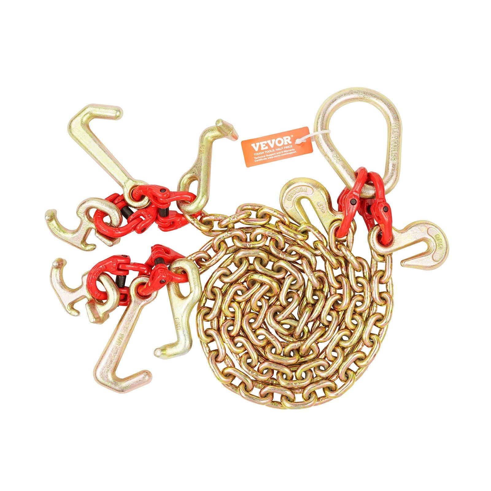 VEVOR 5/16'' x 3' G80 Tow Chain V-Chain Bridle RTJ & Grab Hooks Wrecker 10800 lbs