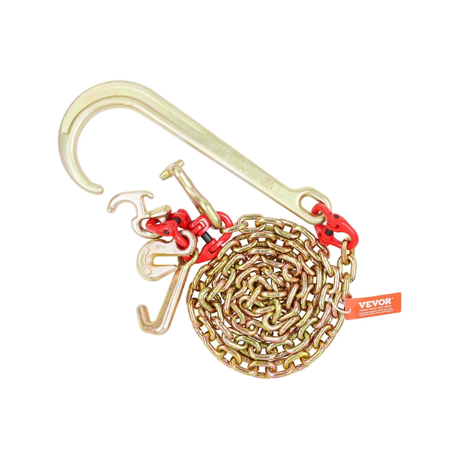 VEVOR 5/16''x6' G80 Tow Chain 15'' J Hook Long Shank RTJ & Grab Hooks Wrecker Tie