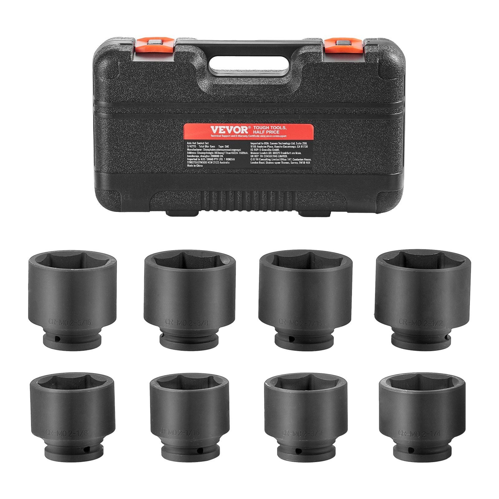 VEVOR Axle Nut Impact Socket Set 3/4 Drive 6-Point 8PCS SAE Spindle Nut Socket