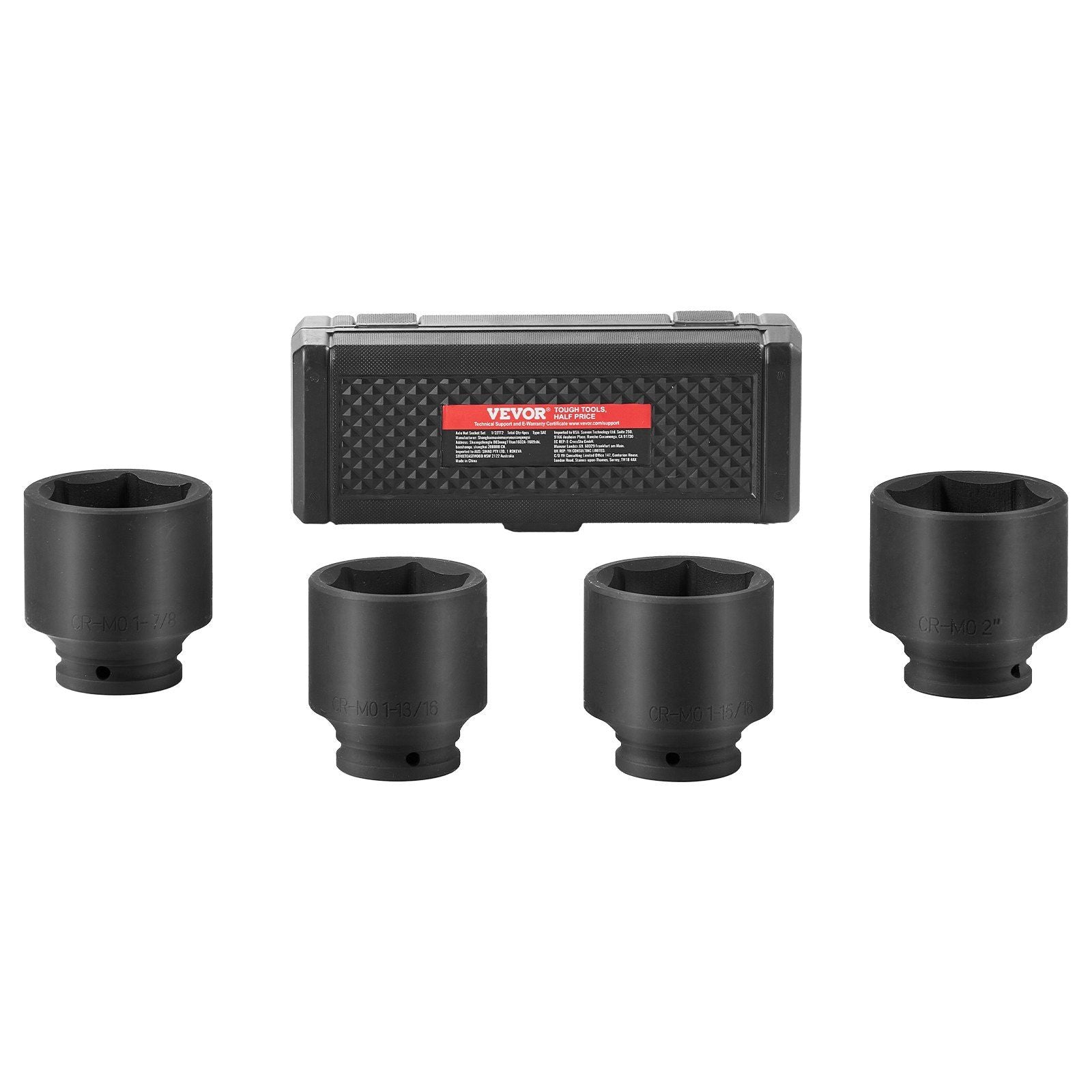VEVOR Axle Nut Impact Socket Set 1/2 Drive 6-Point 4PCS SAE Spindle Nut Socket
