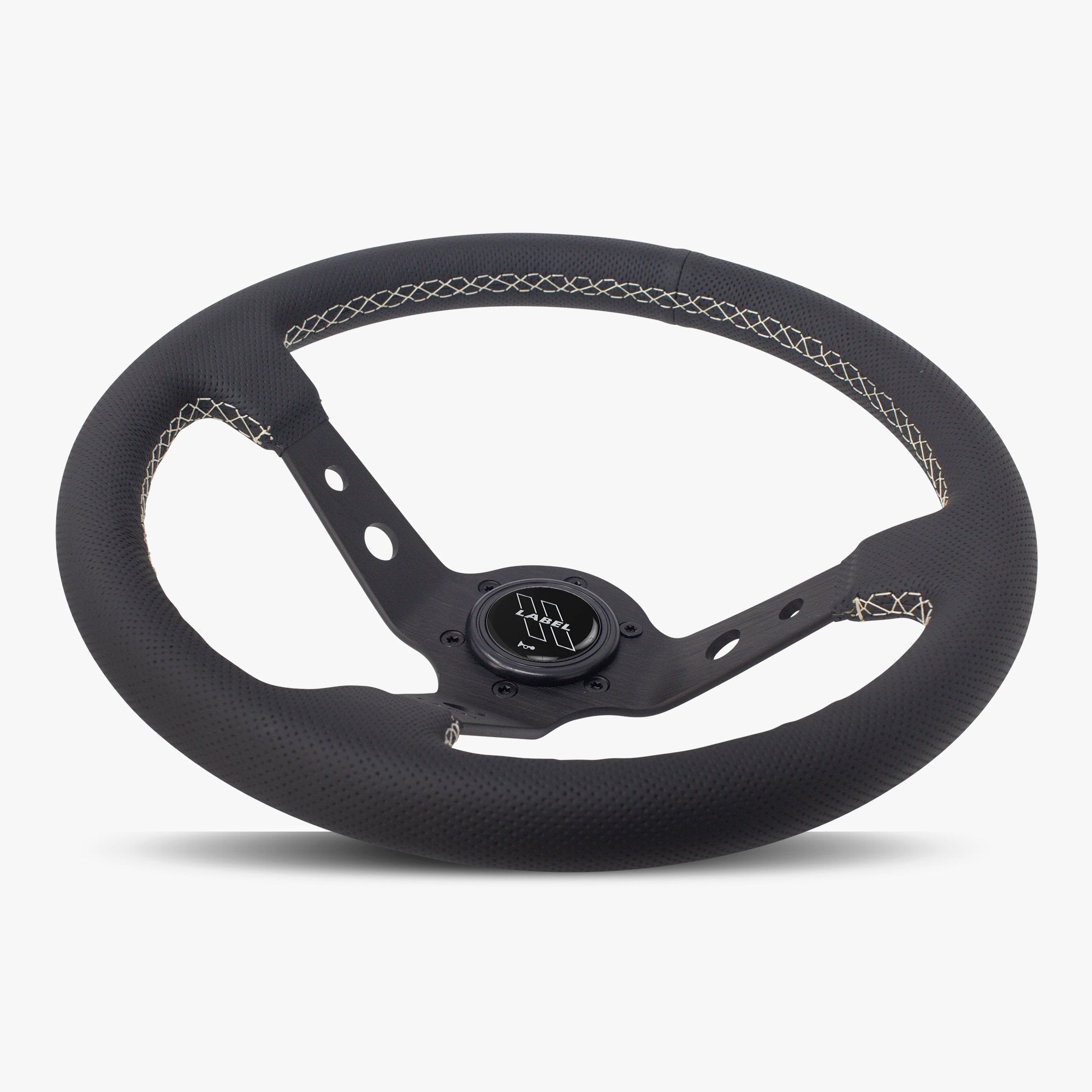 The Daytona | Black Perforated Leather | Black Spoke | White Stitch